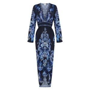 Camilla - Delft Dynasty Gathered V Neck Jersey Dress | Large